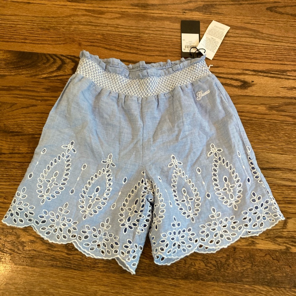 NWT Guess girls chambray shorts size 10 eyelet, elastic waist, lined